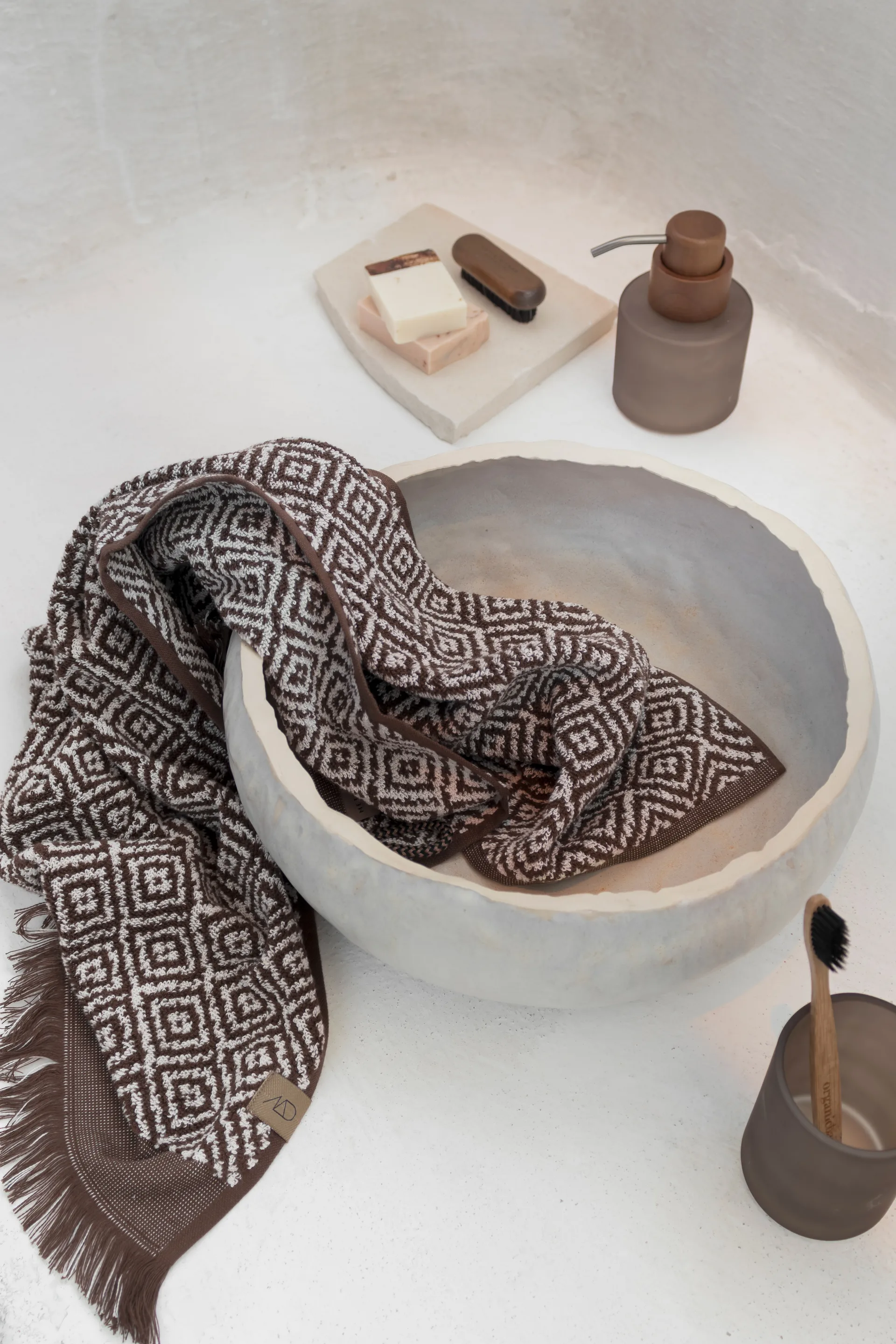 Morocco客用毛巾35x55cm 2件装, 巧克力色米白 Mette Ditmer