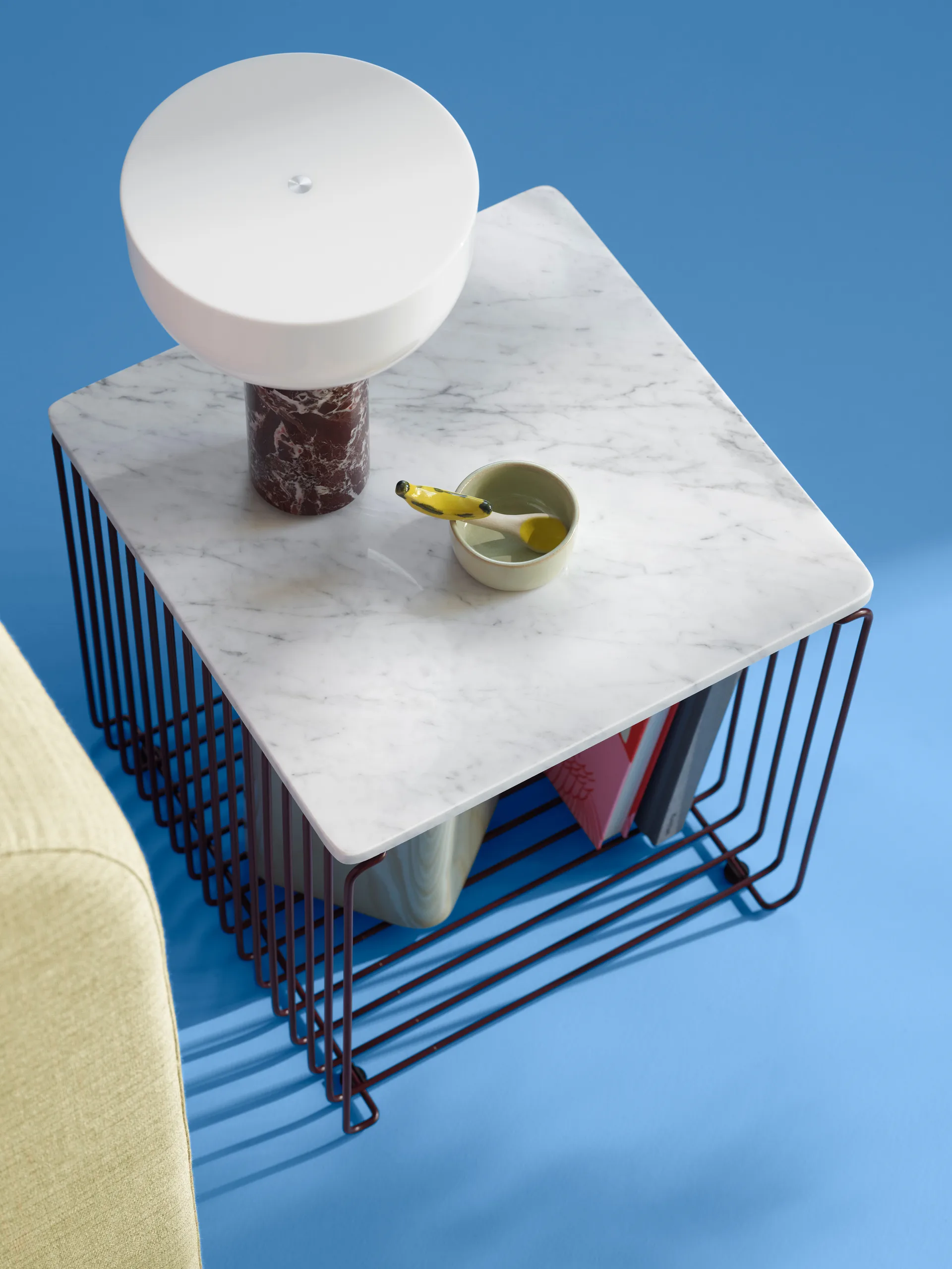 Panton Wire tabletop 34.8x34.8 cm, White marble Montana