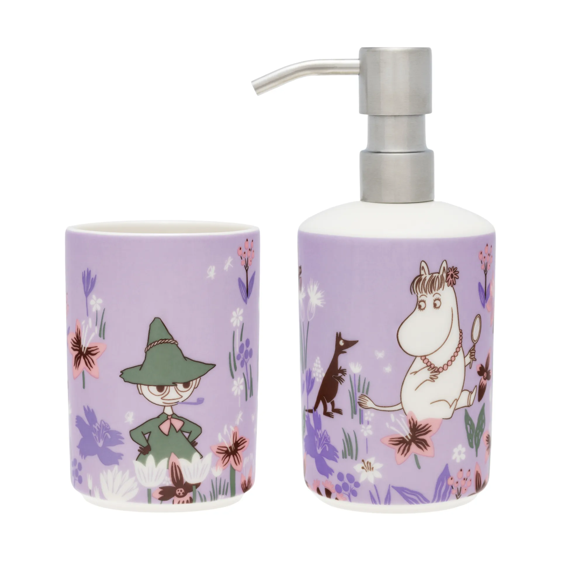 姆明 皂液器 和 牙刷 holder, Flower garden Moomin Arabia