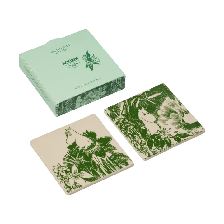 Moomin姆明神秘森林系列玻璃杯垫 - 绿色_10x10cm_2件装 - Moomin Arabia