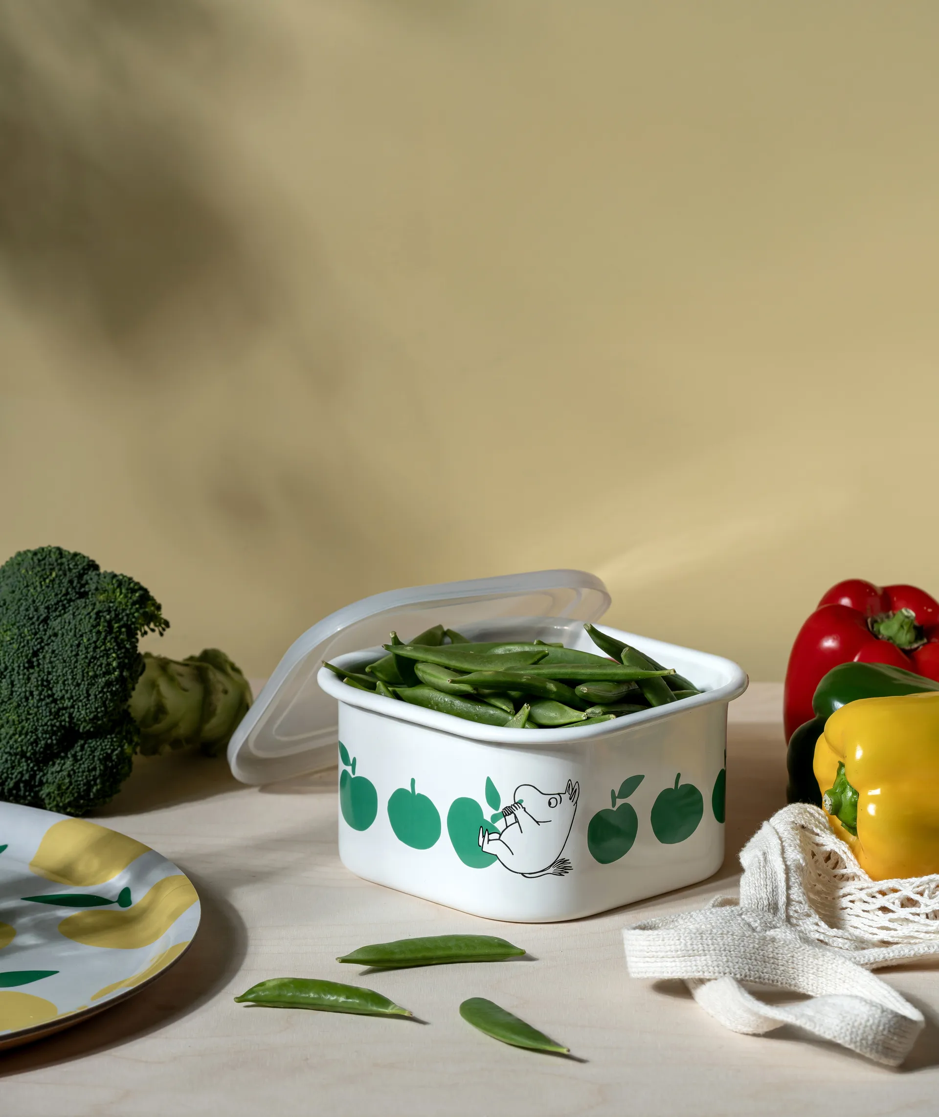 姆明 enamel 罐子 （含盖子） 1.5 L, Joyfull Apples-绿色 Muurla