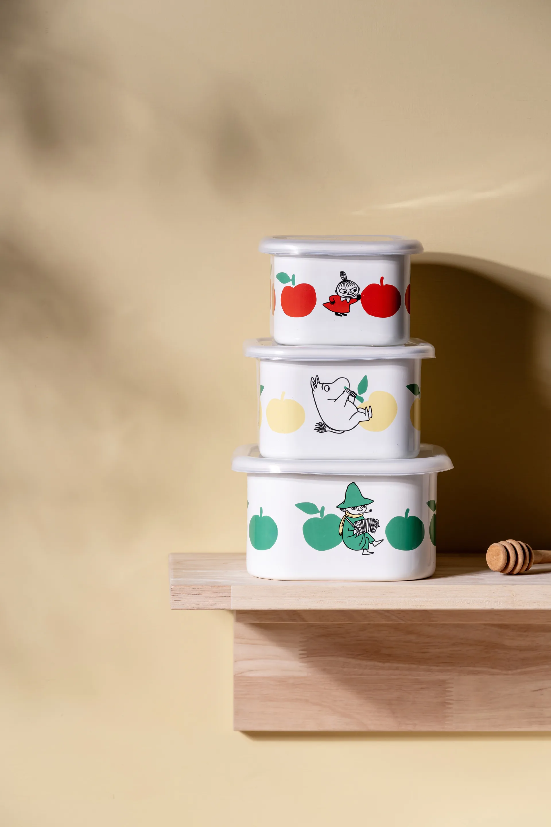 姆明 enamel tin （含盖子） 1 L, Joyfull Apples-黄色 Muurla