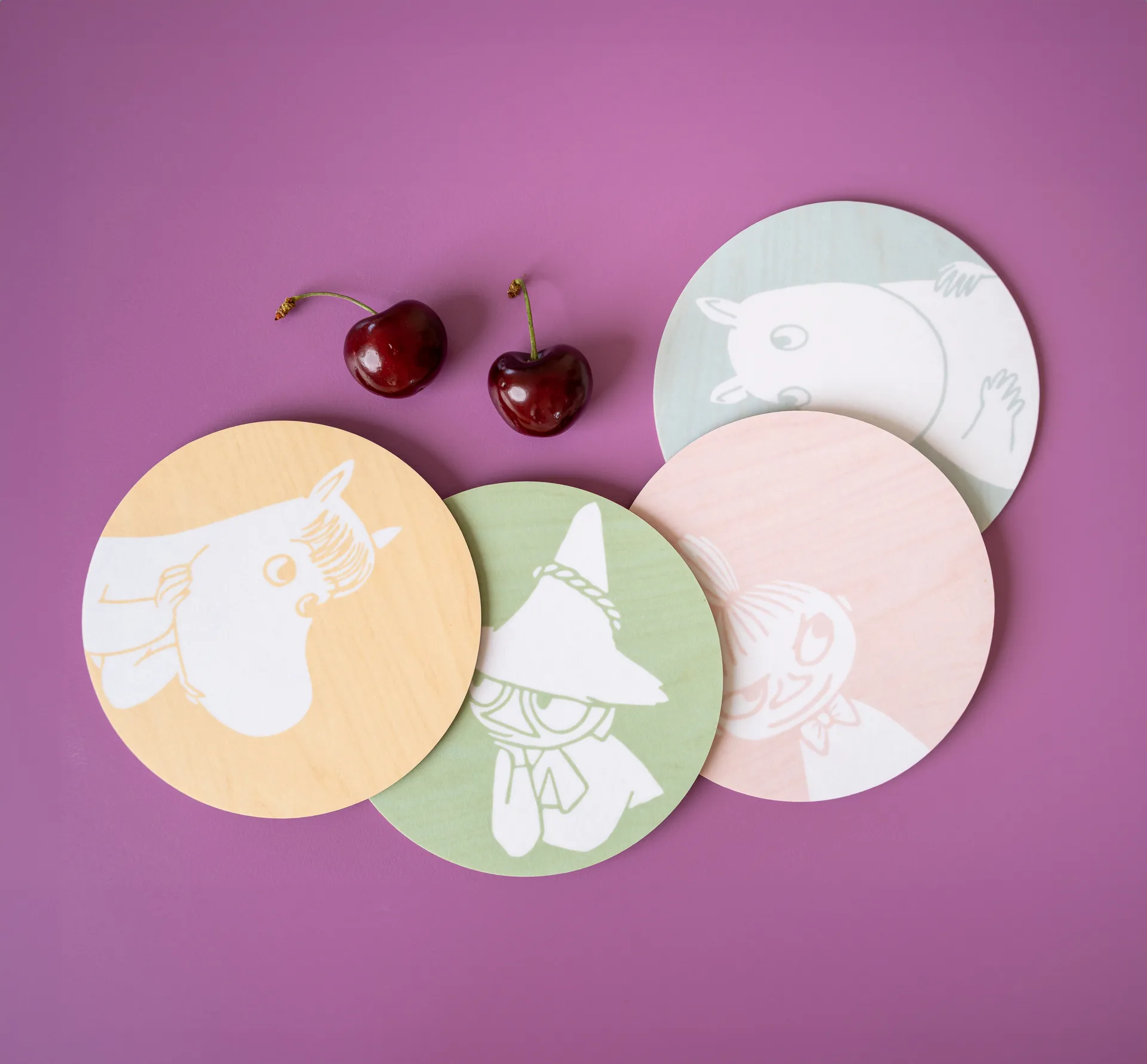 Moomin 玻璃杯垫 Ø10cm 4件装, 姆明角色款 Muurla
