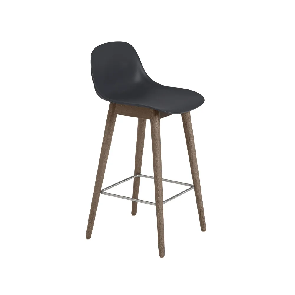 Fiber 带靠背吧凳65cm, 黑色_深棕色染色支腿 Muuto
