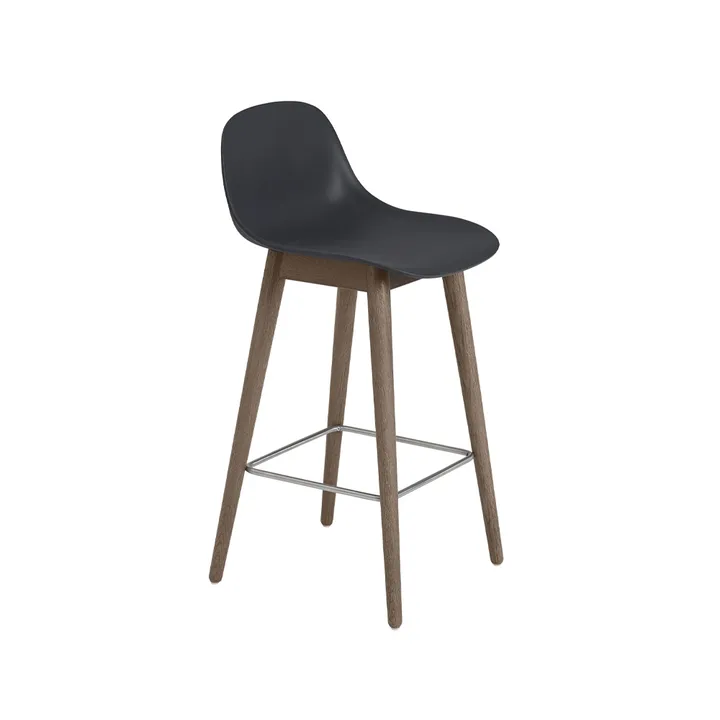 Fiber 带靠背吧凳65cm - 黑色_深棕色染色支腿 - Muuto