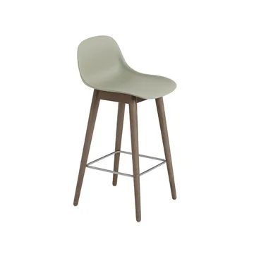 Fiber 带靠背吧凳65cm - 灰绿色_深棕色染色支腿 - Muuto