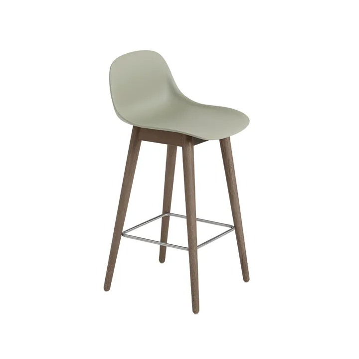 Fiber 带靠背吧凳65cm - 灰绿色_深棕色染色支腿 - Muuto
