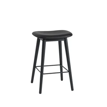 Fiber 吧台凳65cm - 黑色皮革_黑色支腿 - Muuto
