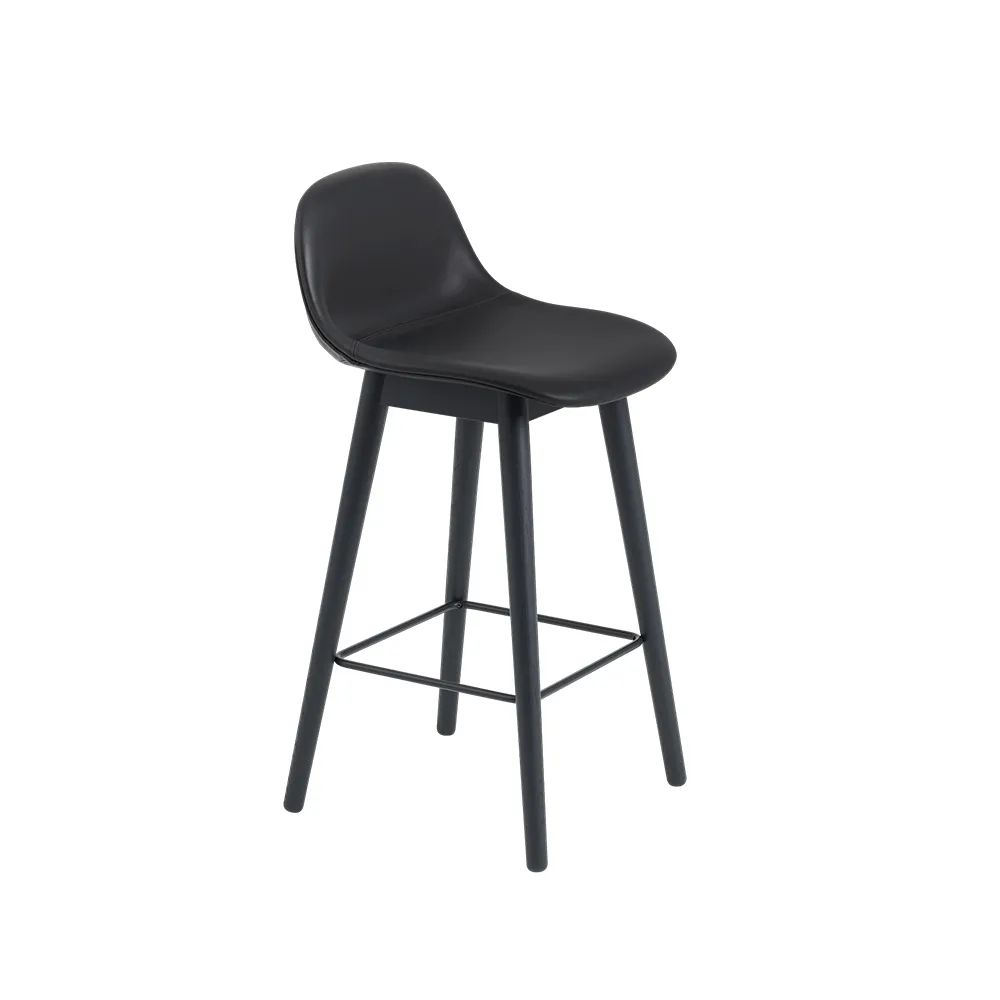 Fiber 带靠背高脚凳 75cm, 皮革黑色_黑色支腿 Muuto