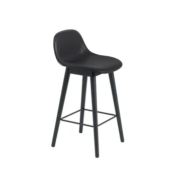 Fiber 带靠背高脚凳 75cm - 皮革黑色_黑色支腿 - Muuto