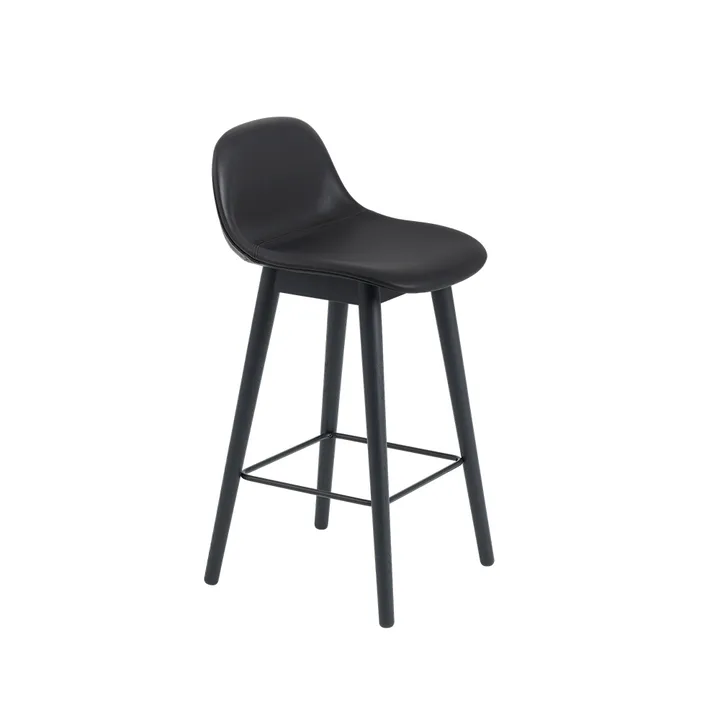 Fiber 带靠背高脚凳 75cm - 皮革黑色_黑色支腿 - Muuto