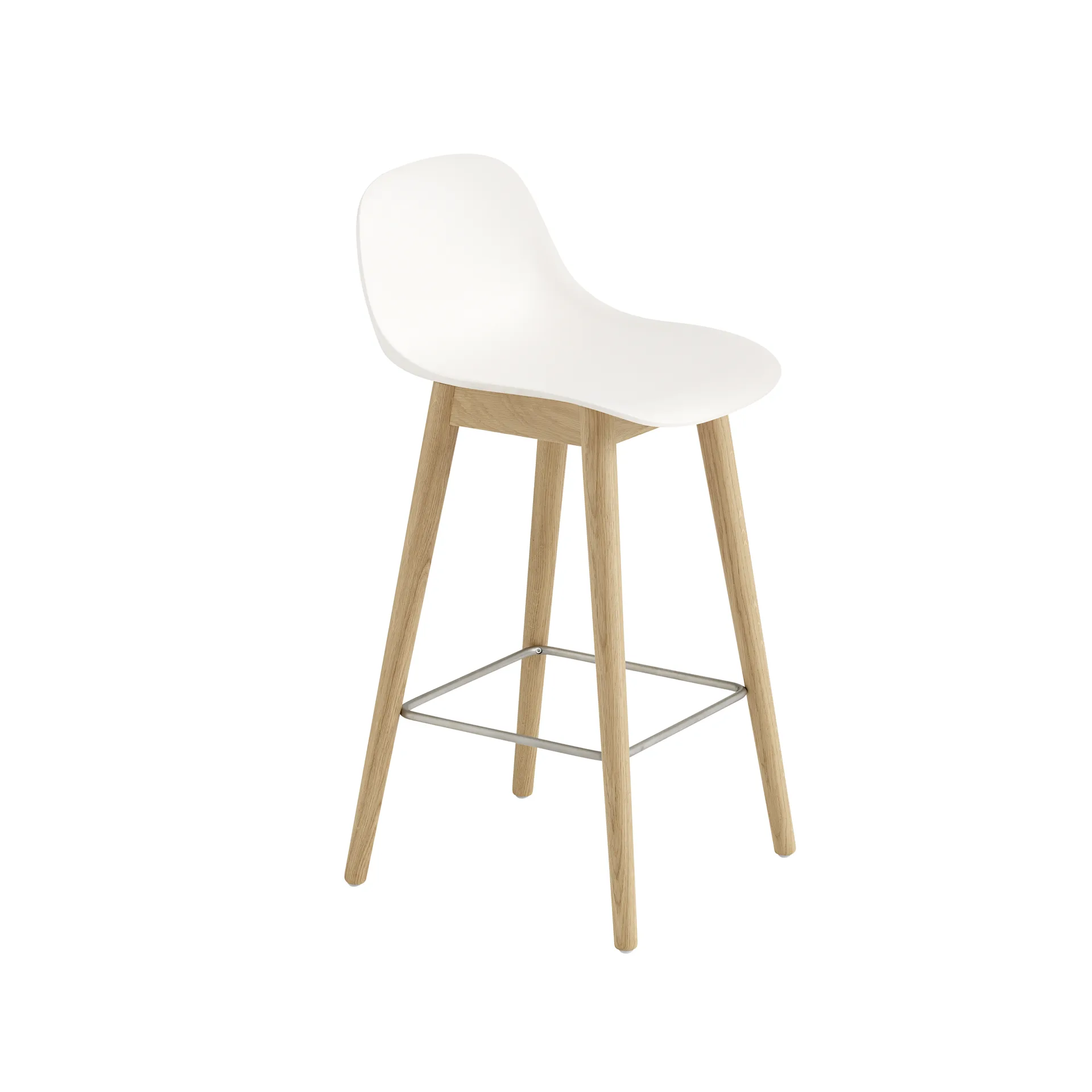 Fiber barstool with backrest 65 cm, 原色/自然色 白色-自然木色 legs Muuto