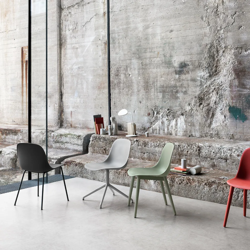 Fiber 钢滑座塑料座椅子, Dusty 绿色-绿色 Muuto