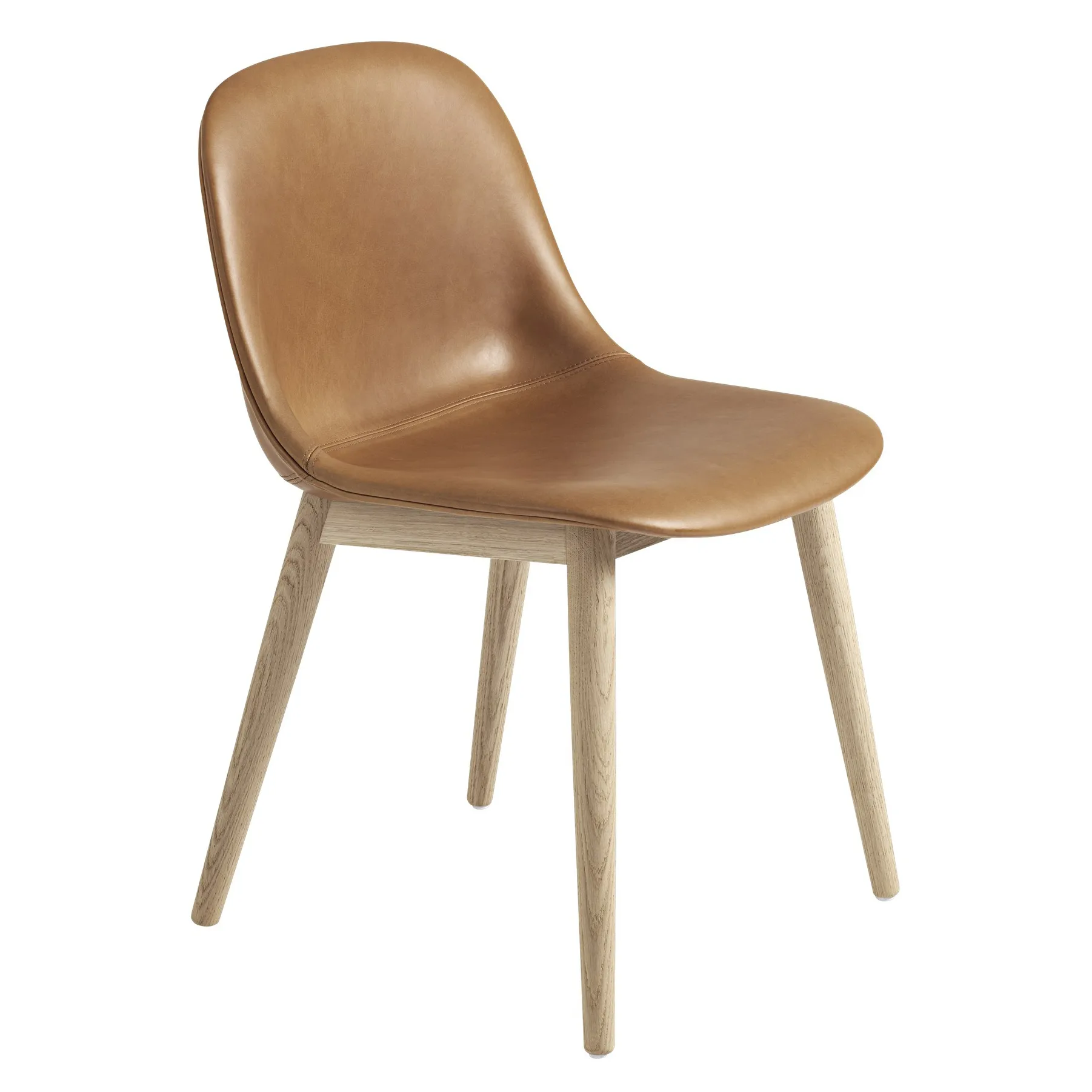 Fiber Side 椅子 with wooden legs, Cognac leather-oak Muuto