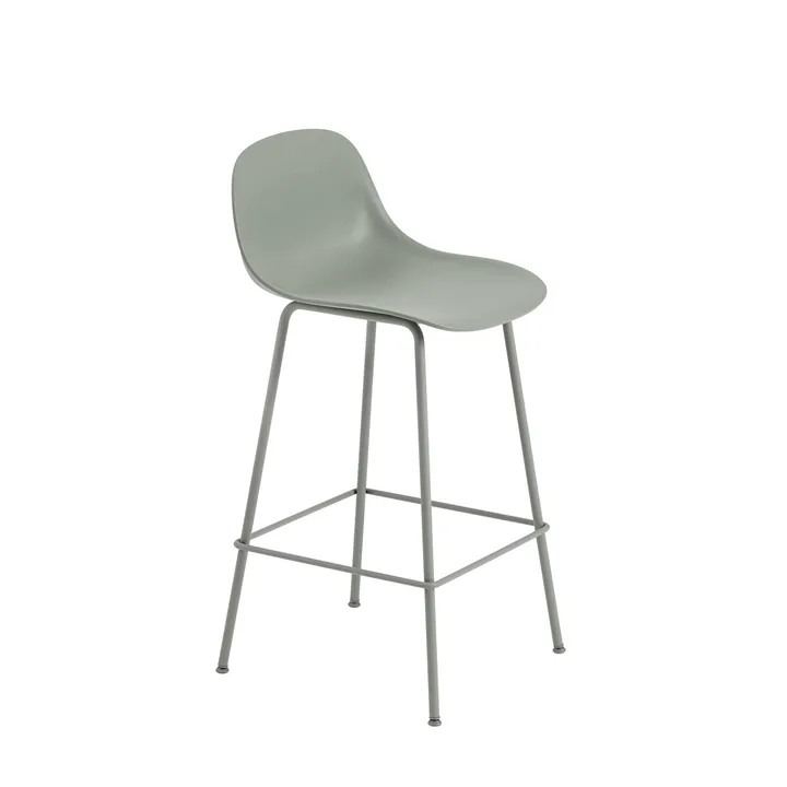 Fiber Tube 靠背吧台椅65Cm - 灰绿色 - Muuto