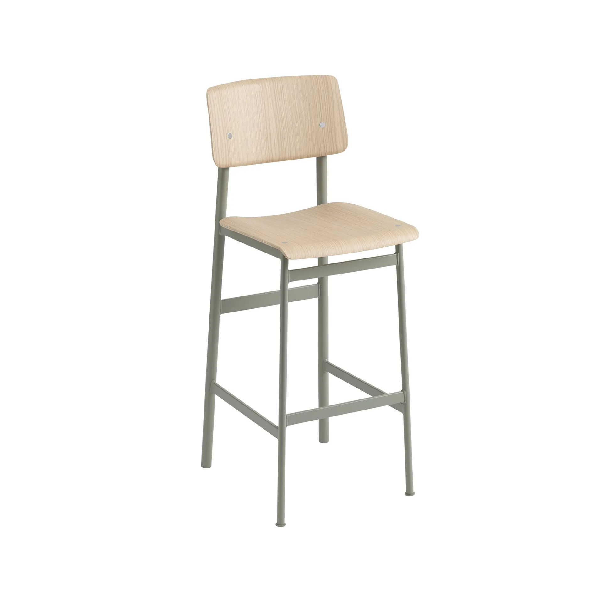 Loft barstool, 自然木色-high-dusty 绿色 steel legs Muuto