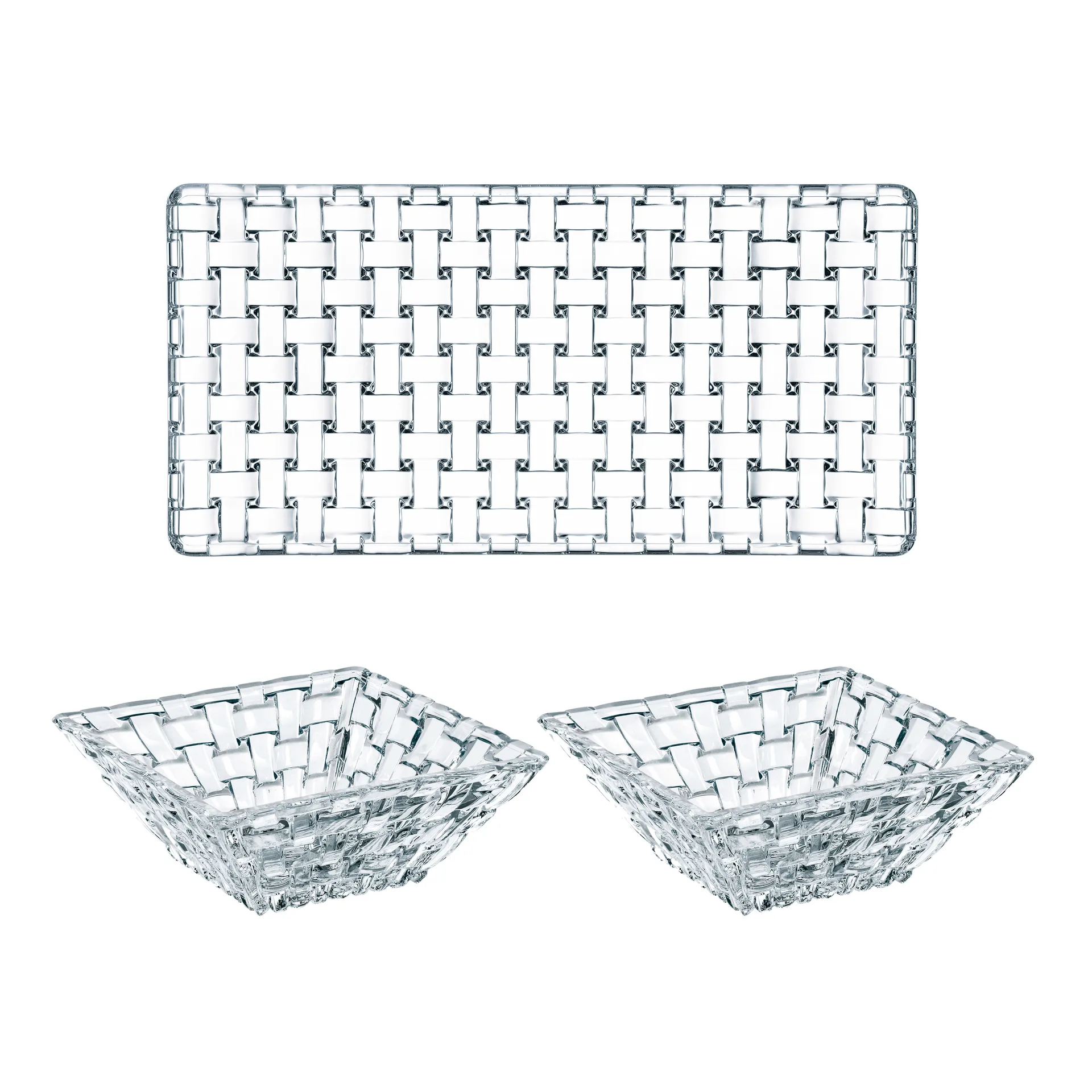 Bossa Nova 玻璃长方盘&零食盘/小吃碟 3件套装, 透明 Nachtmann