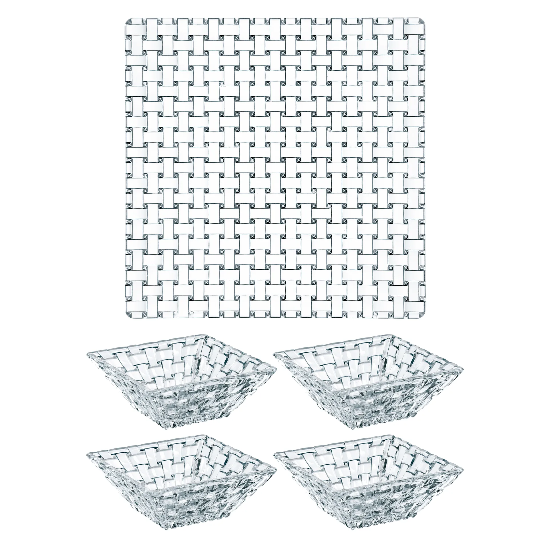 Bossa Nova 玻璃方盘&零食盘/小吃碟 五件套装, 透明 Nachtmann