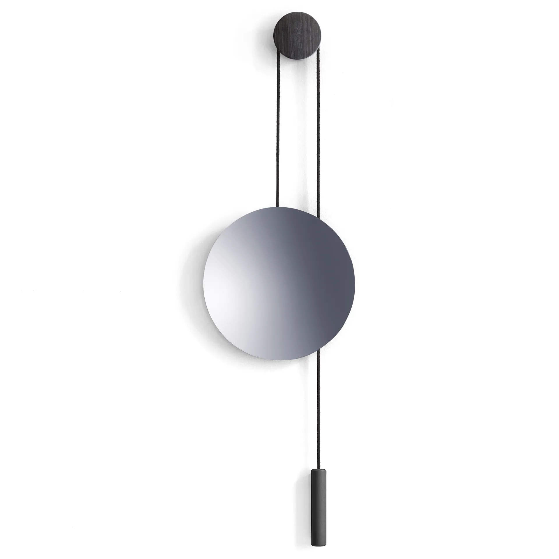 Rise and Shine mirror, Burned oak-steel weight New Works