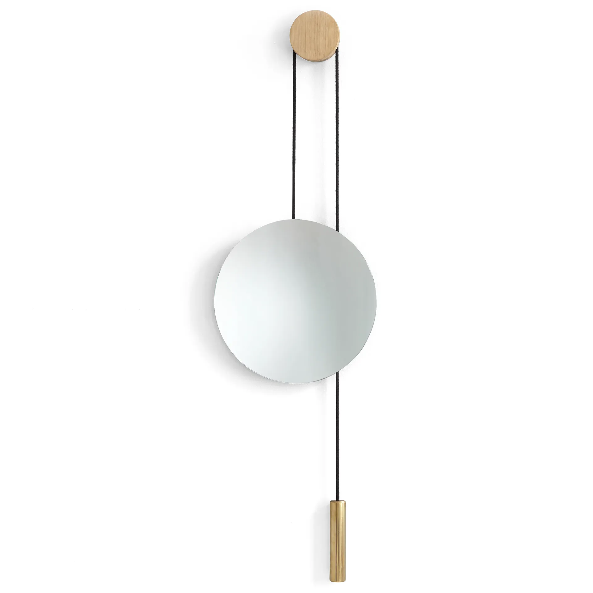 Rise and Shine mirror, Natural oak-brass weight New Works