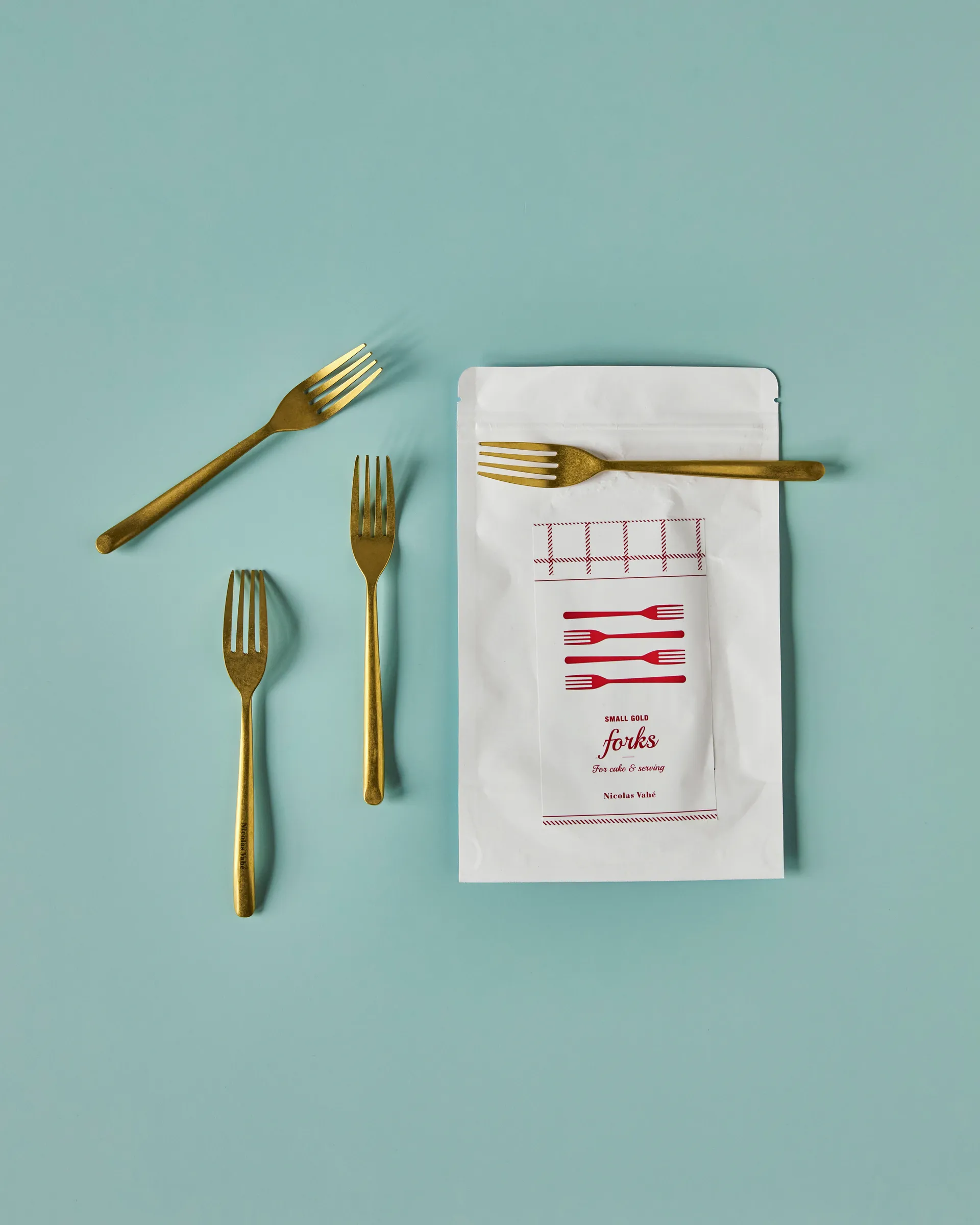 Nicolas Vahé cake 叉子 四件套装, Antique 金色 finish Nicolas Vahé