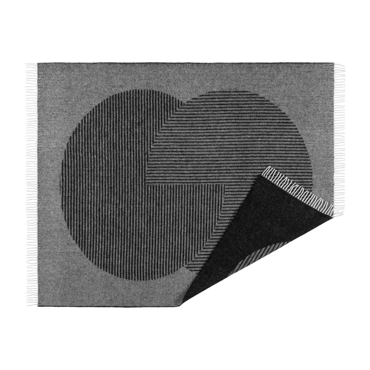 圆形羊毛披毯130x185cm - 黑色 - NJRD