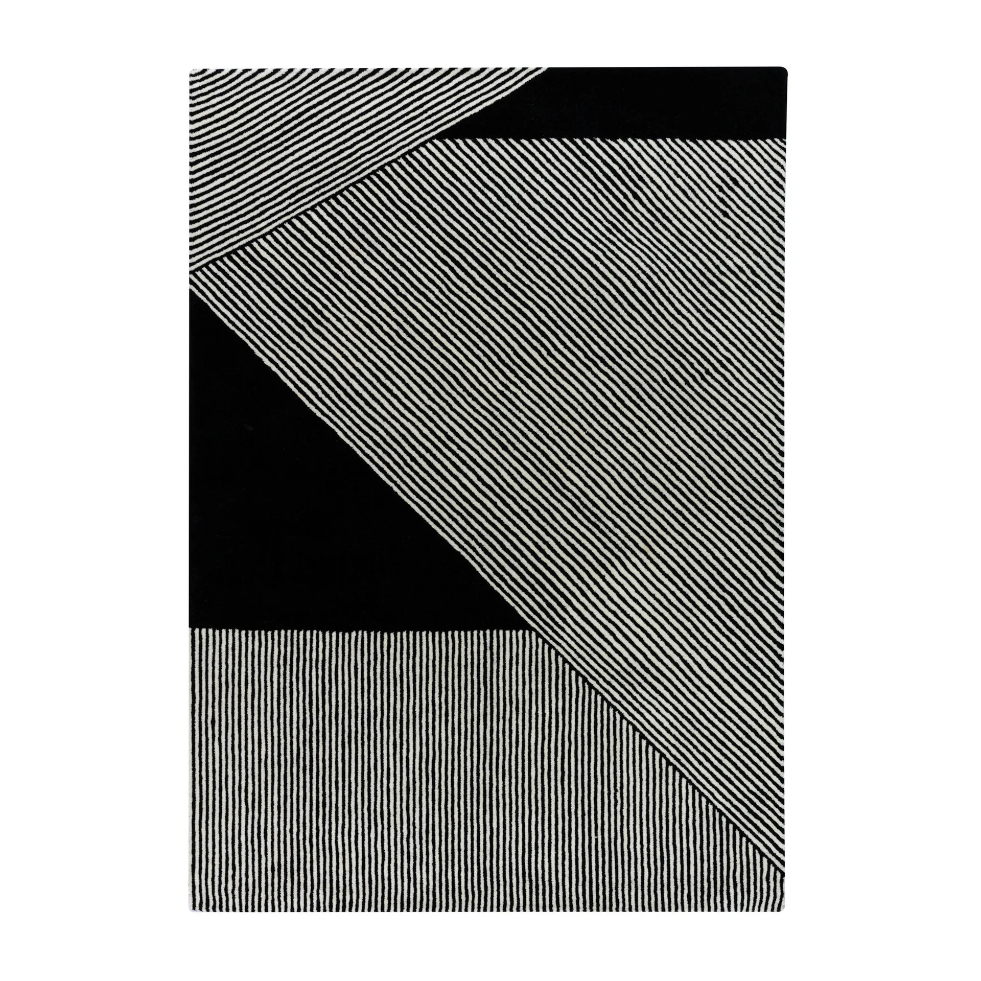 条纹黑色羊毛地毯, 170x240cm NJRD