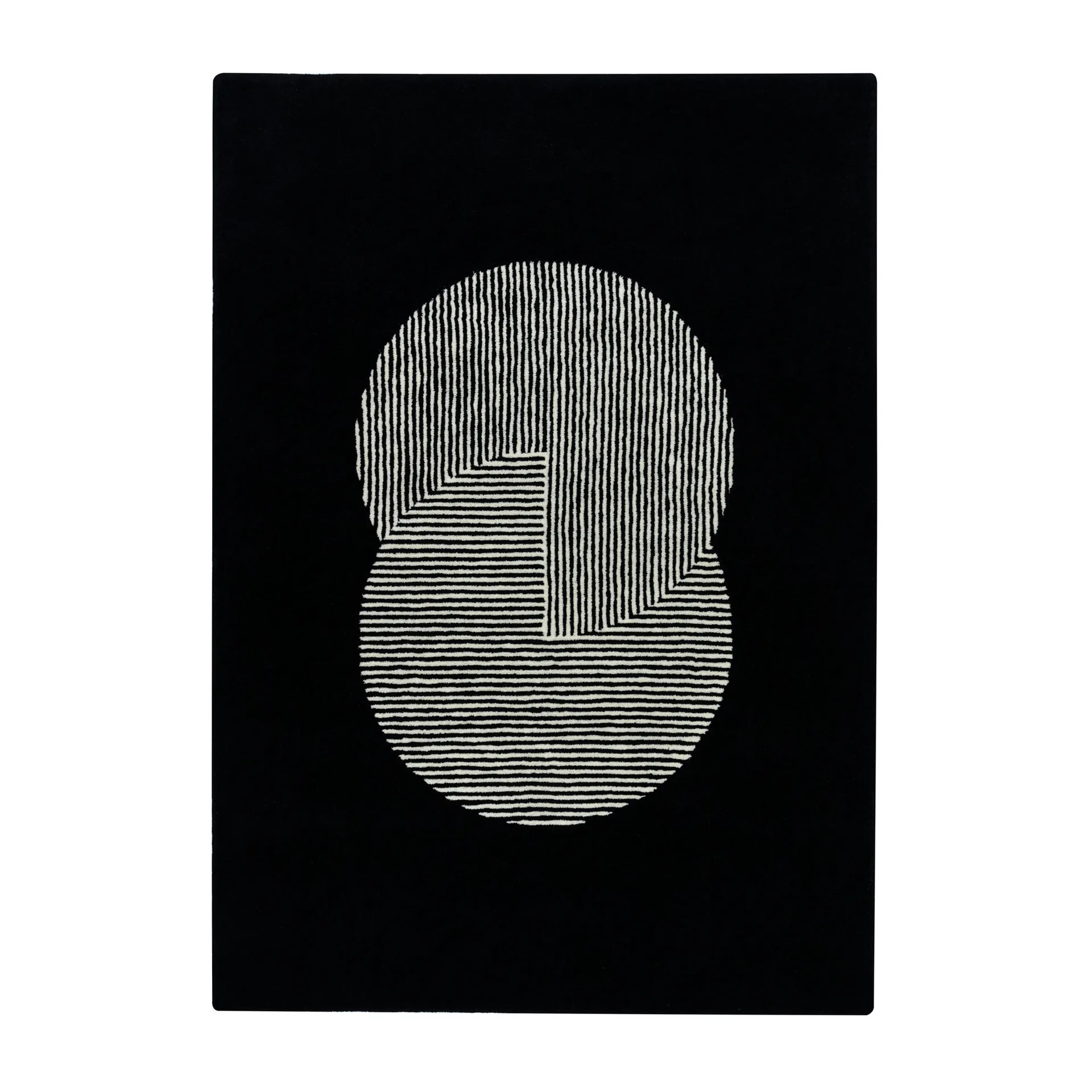 Circles 相交圆编织纹羊毛地毯 黑色, 170x240 cm NJRD