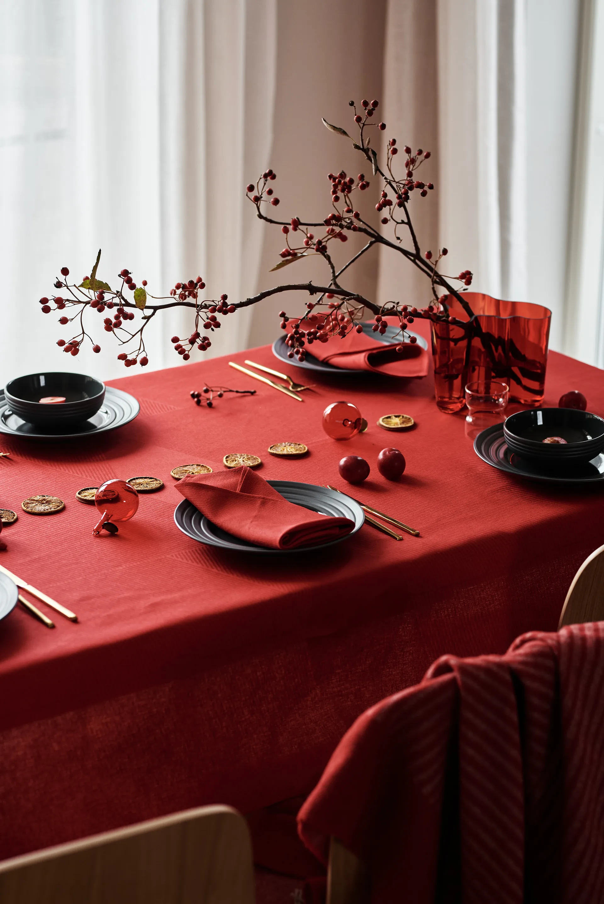 Metric 几何编织餐巾布 47x47 cm 四件套装, 红色 NJRD