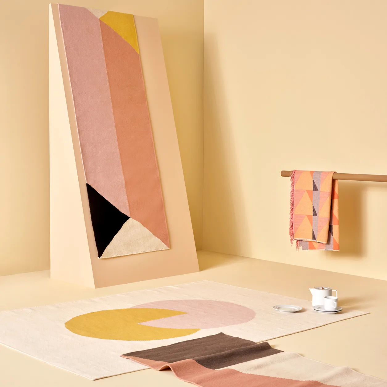 Rectangles 几何平织羊毛地毯 粉色, 80x240 cm NJRD