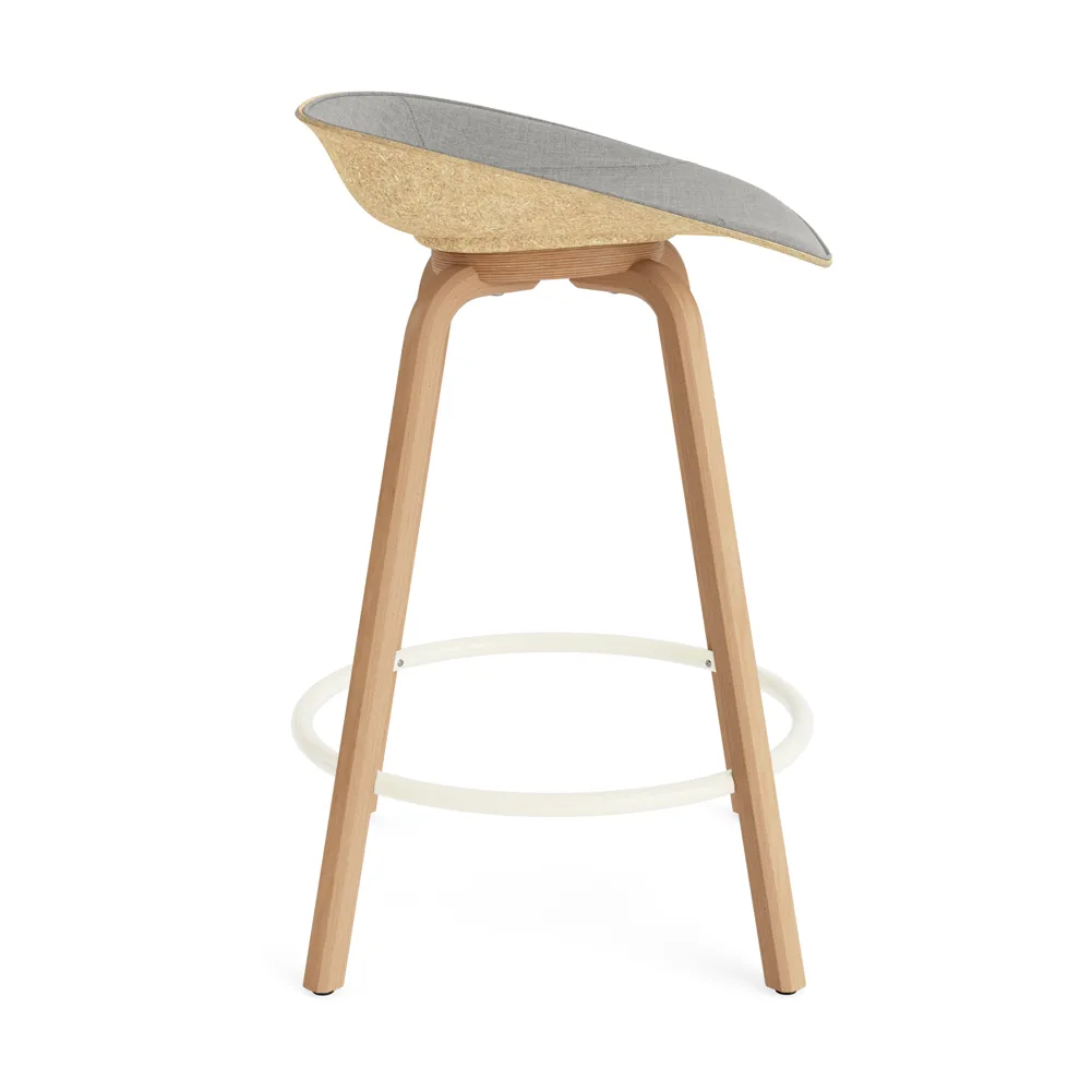 Mat 高脚凳 前饰面软包 65cm, Remix 133_麻色_山毛榉_奶油色钢材 Normann Copenhagen