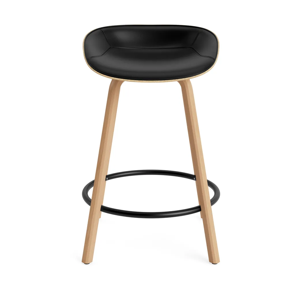 Mat 高脚凳 前饰面软包 65cm, Ultra 41599_麻色_山毛榉_黑色钢材 Normann Copenhagen