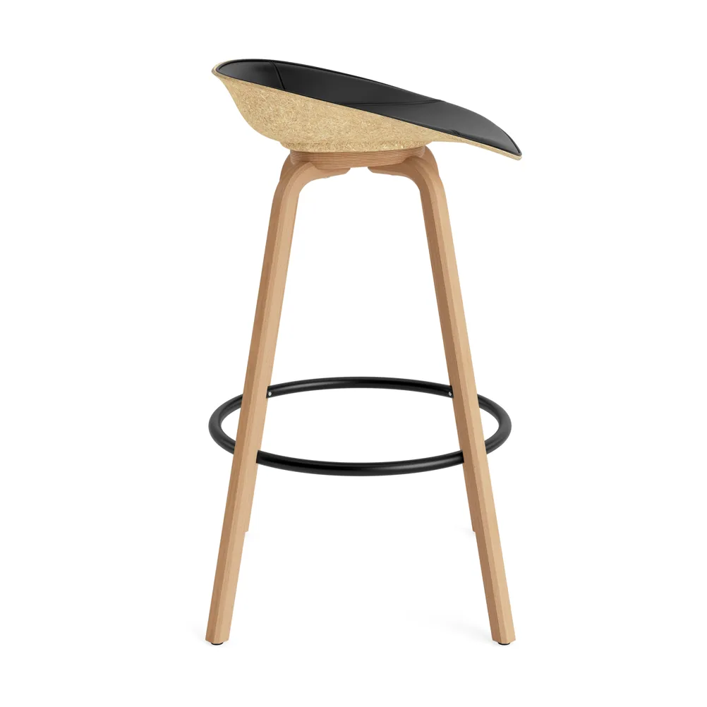 Mat 高脚凳 前饰面软包 75cm, Ultra 41599_麻色_山毛榉_黑色钢材 Normann Copenhagen