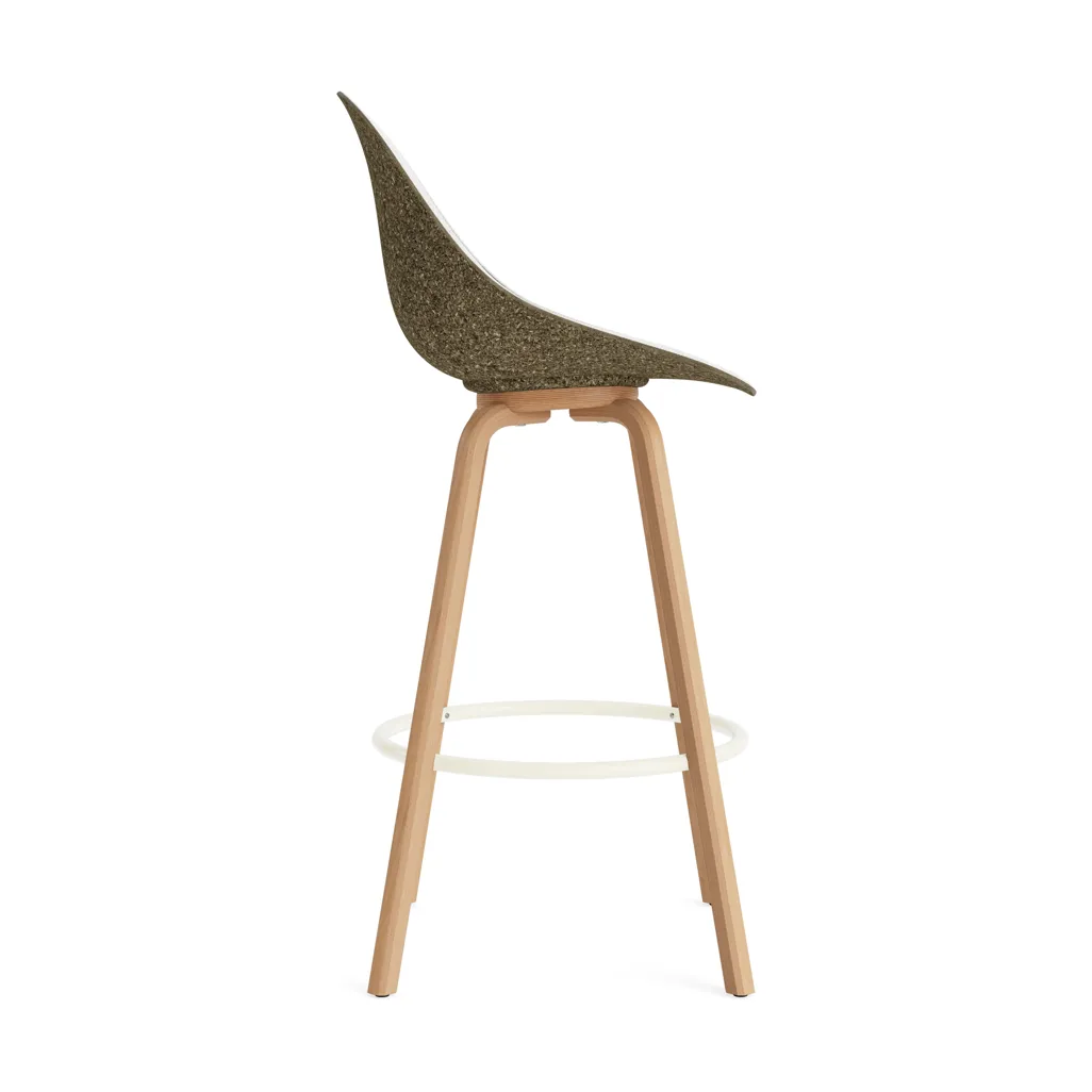 Mat Bar Chair 高脚凳 前饰面软包 75cm, Hallingdal 110_海藻色_山毛榉_奶油色钢材 Normann Copenhagen