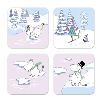 Moomin coaster winter 2022 9x9 cm 四件套装 - 蓝色-白色-粉色 - Opto Design