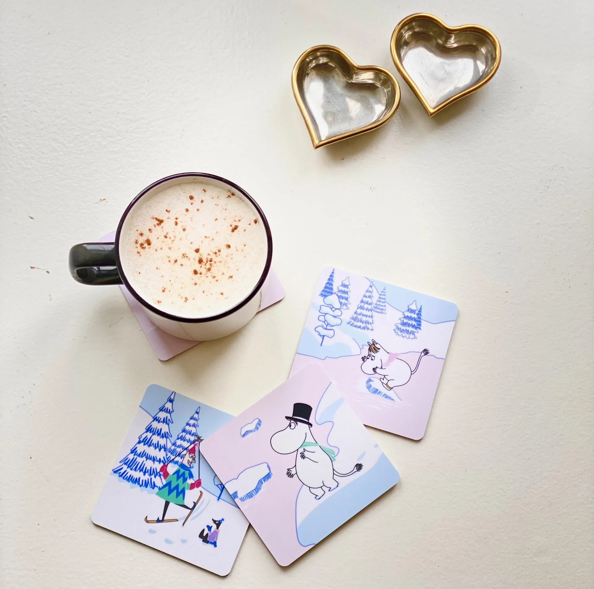 Moomin coaster winter 2022 9x9 cm 四件套装, 蓝色-白色-粉色 Opto Design