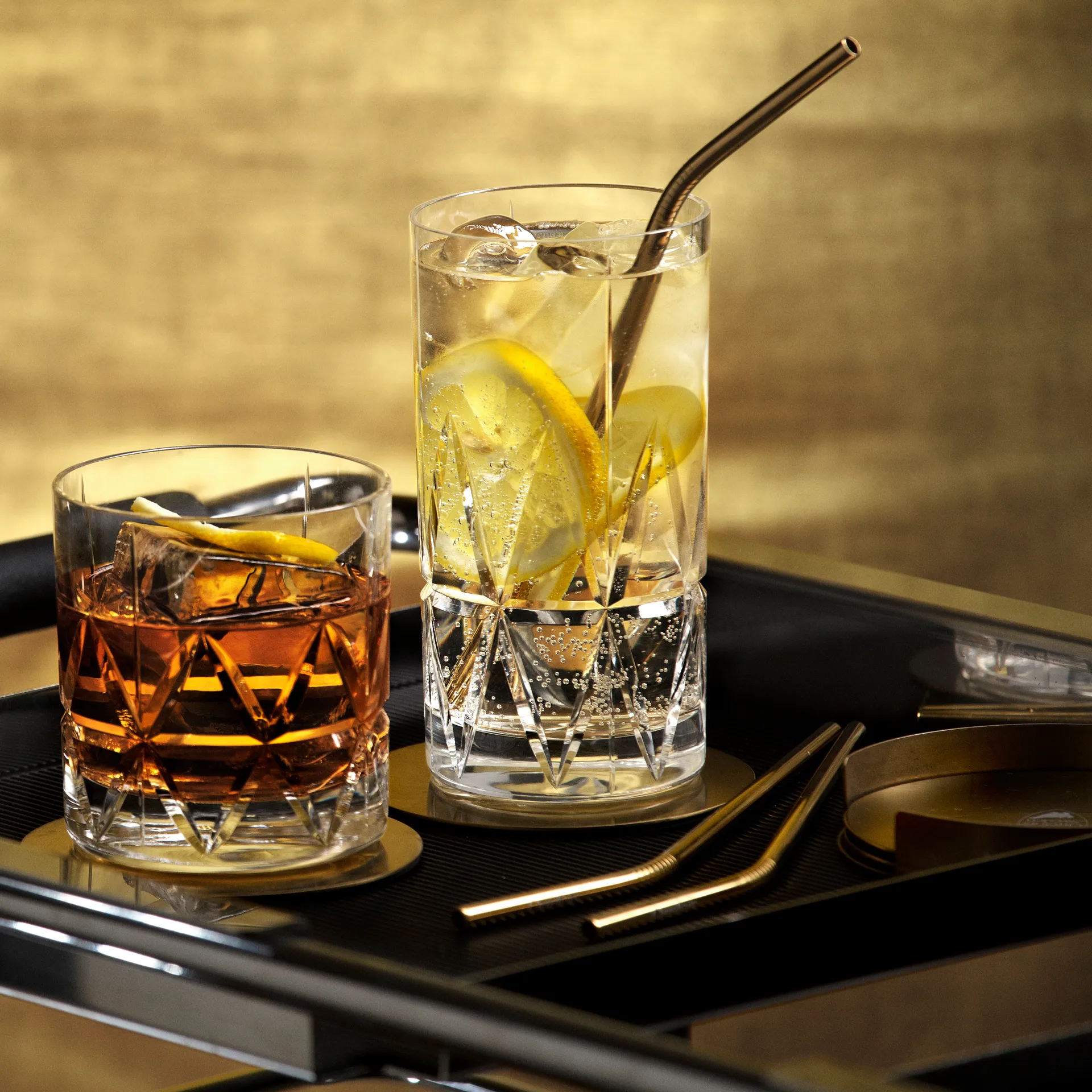 Peak coaster with holder 四件套装, Brass Orrefors