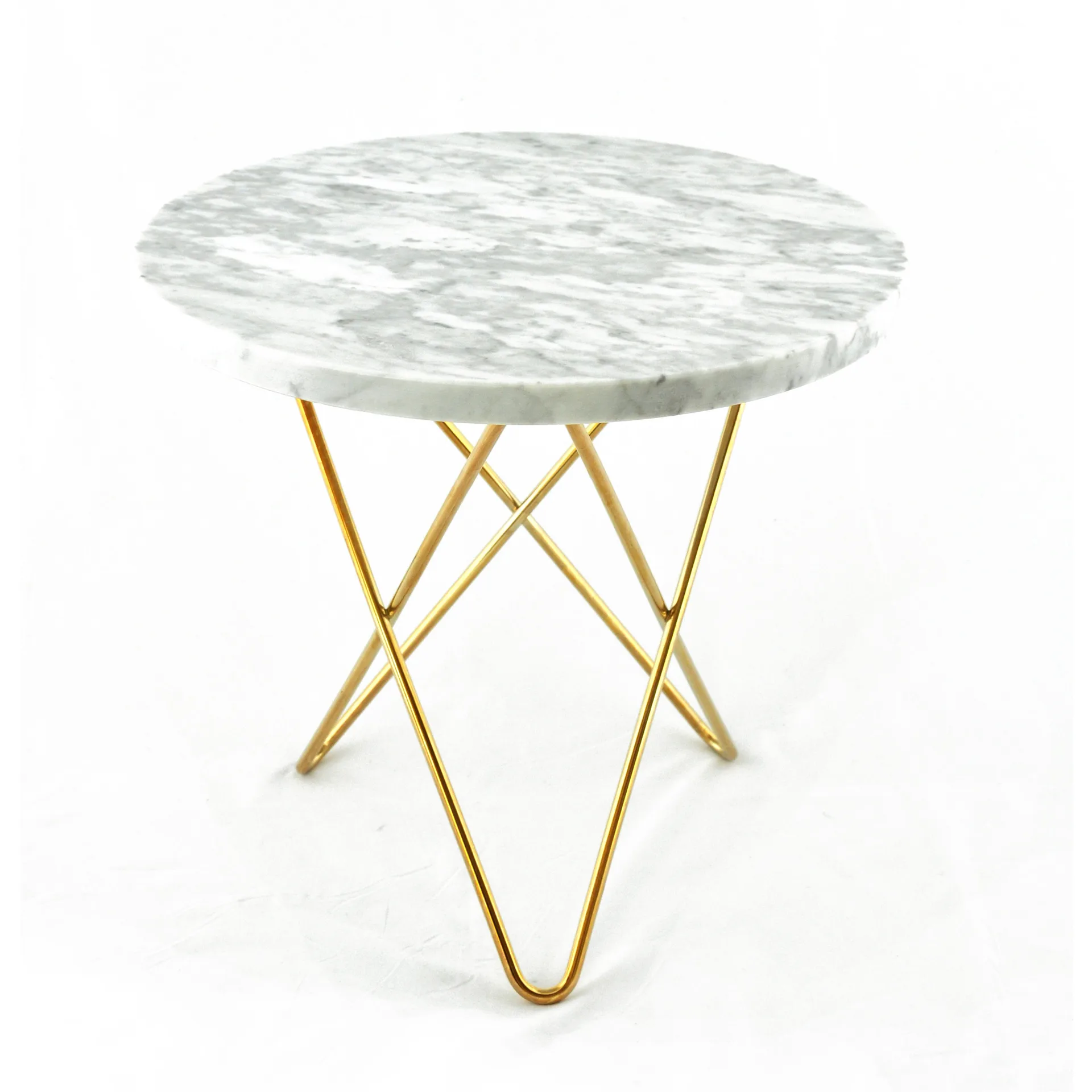 Mini O sideboard Ø40 H37, brass base, 白色 大理石色 OX Denmarq