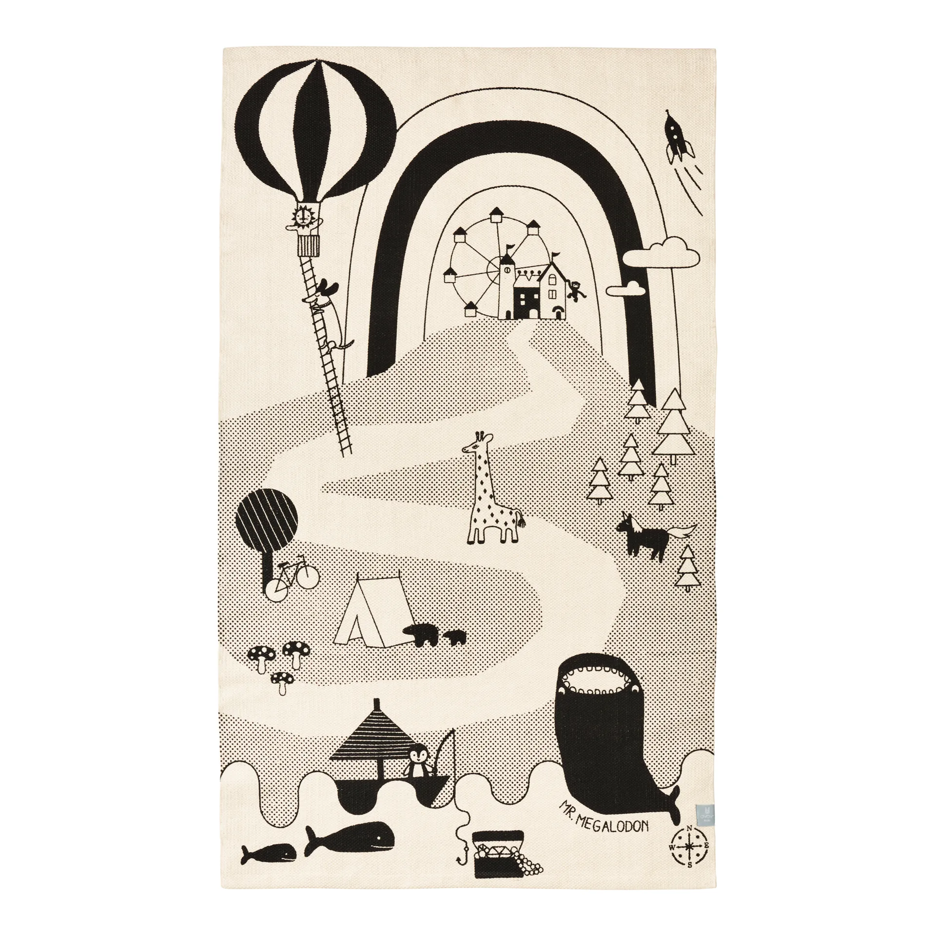 Mr. Megalodon Adventure 地毯  90x150 cm, Off-白色-黑色 OYOY