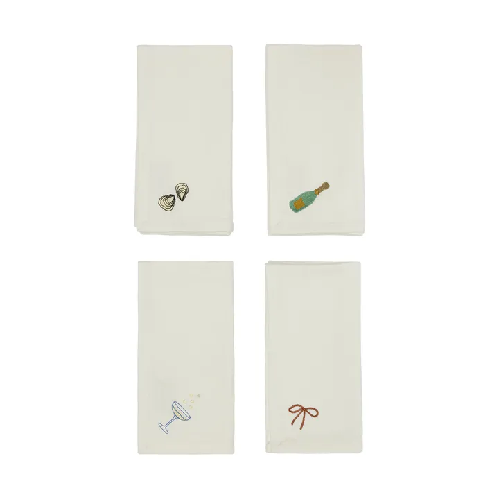 New Year cotton 餐巾纸 45x45 cm 四件套装 - 米白色 - OYOY