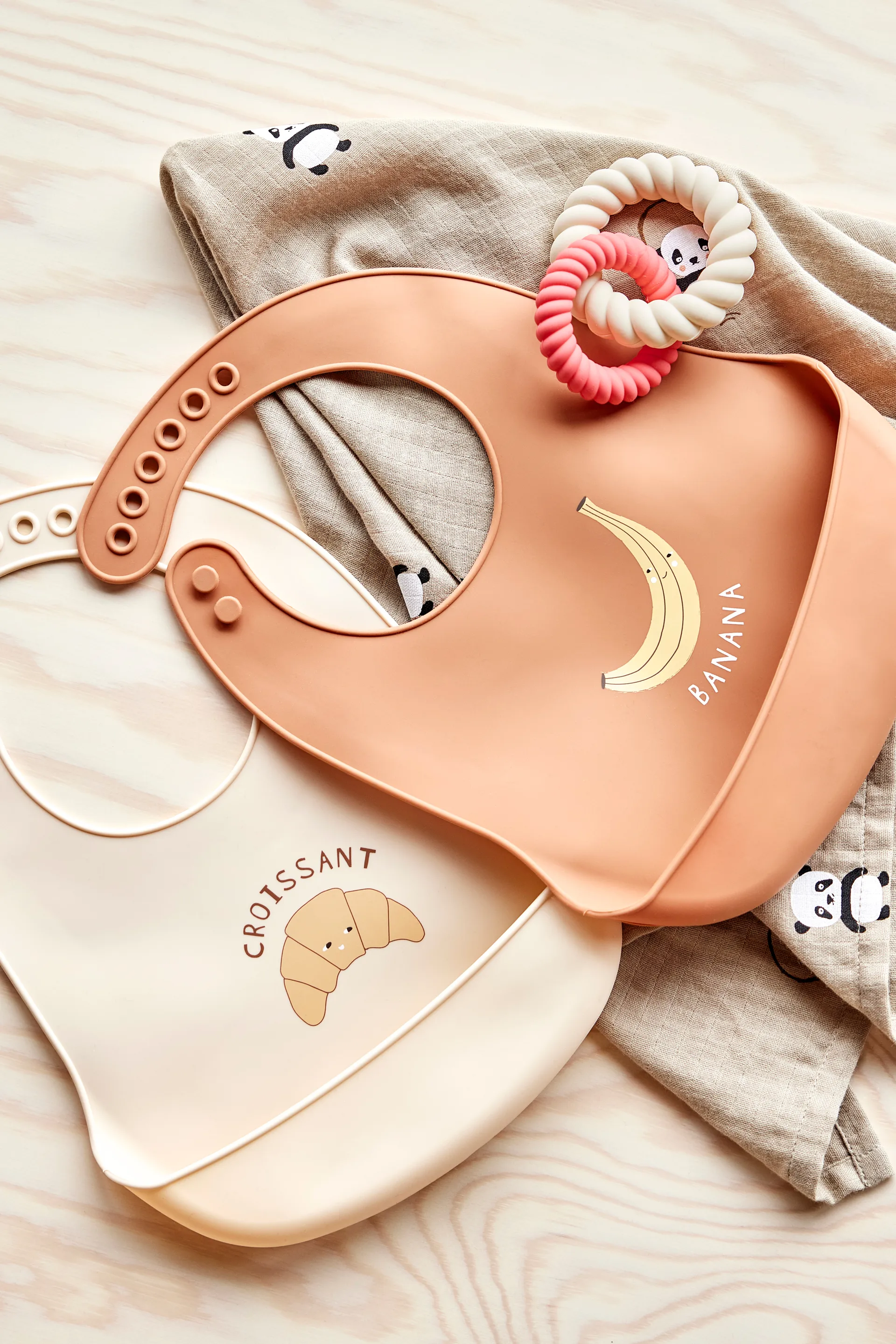 Panda 儿童毯 两件套装, 卡其色-玫瑰色 OYOY