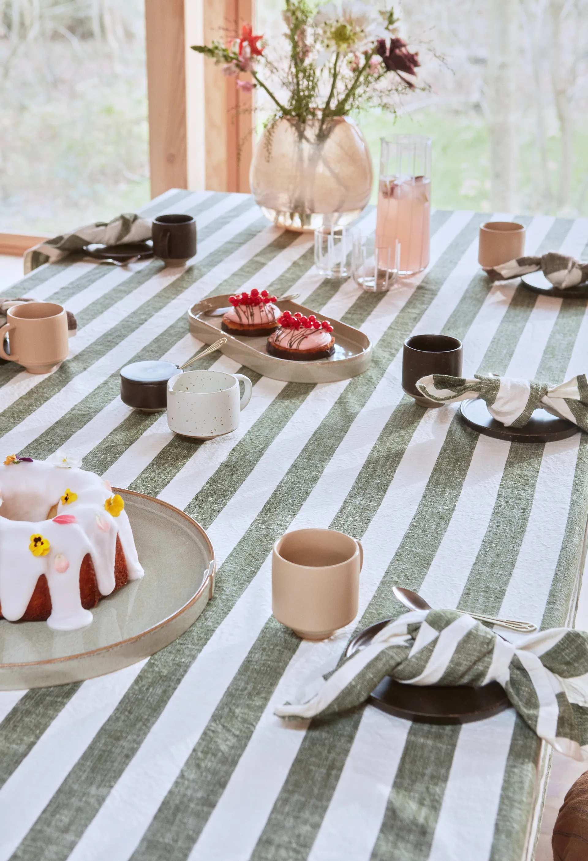 Striped 餐巾布 45x45 cm 两件套装, 橄榄绿 OYOY