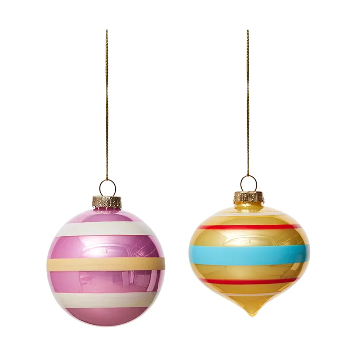 Vintage Christmas 玻璃 ball No. 1 Christmas 装饰品 2件 - 彩色 - OYOY