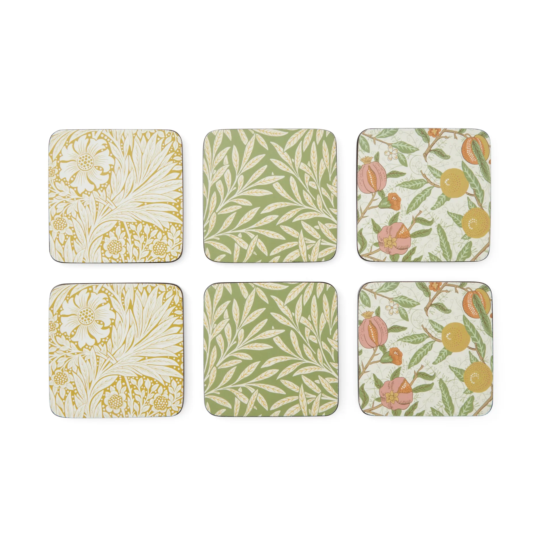Morris & Co Simpley mixed 玻璃 coasters 6件, Fruit, Willow, Marigold Pimpernel