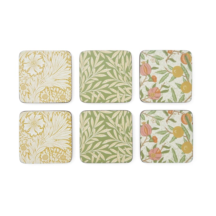 Morris & Co Simpley mixed 玻璃 coasters 6件 - Fruit, Willow, Marigold - Pimpernel