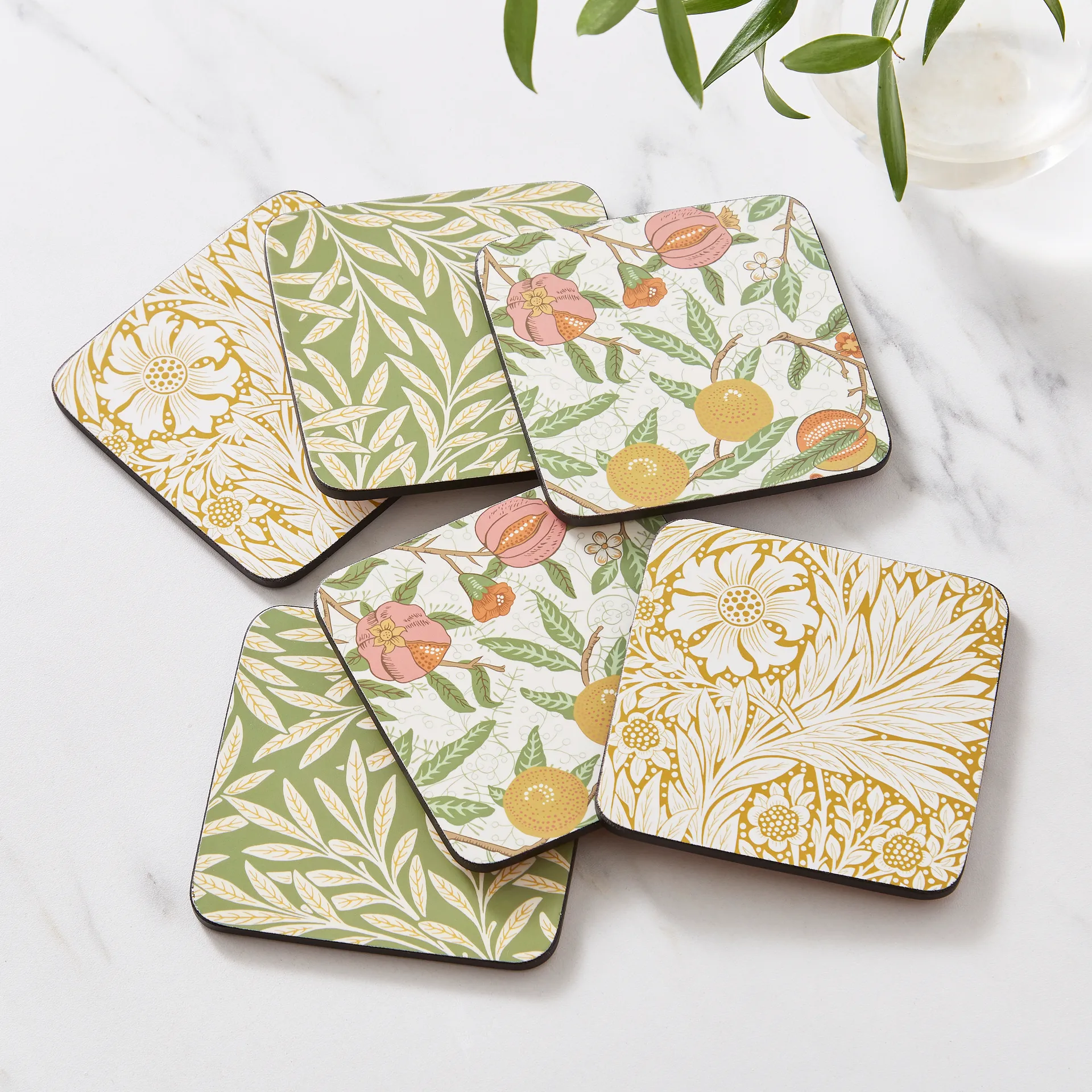 Morris & Co Simpley mixed 玻璃 coasters 6件, Fruit, Willow, Marigold Pimpernel