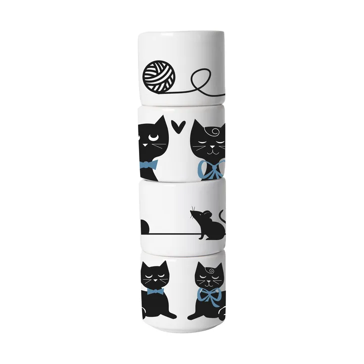 猫咪家族蛋杯 4件 - 白色_黑色_蓝色 - Pluto Design