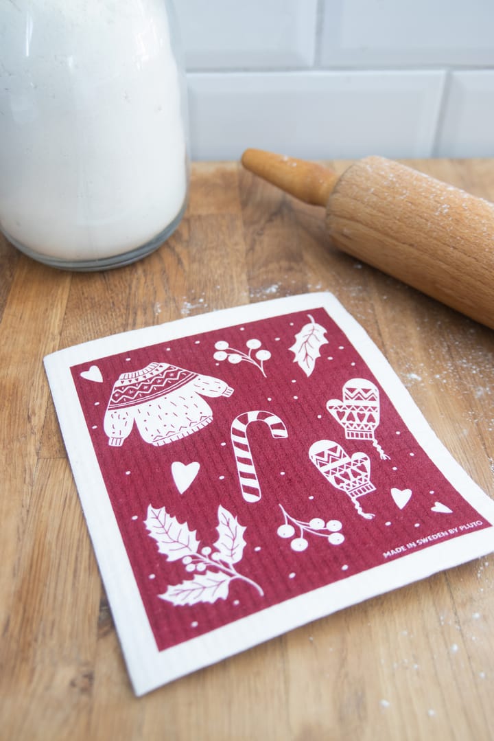 Winter 抹布洗碗布 17x20 cm, 红色-灰色 Pluto Design