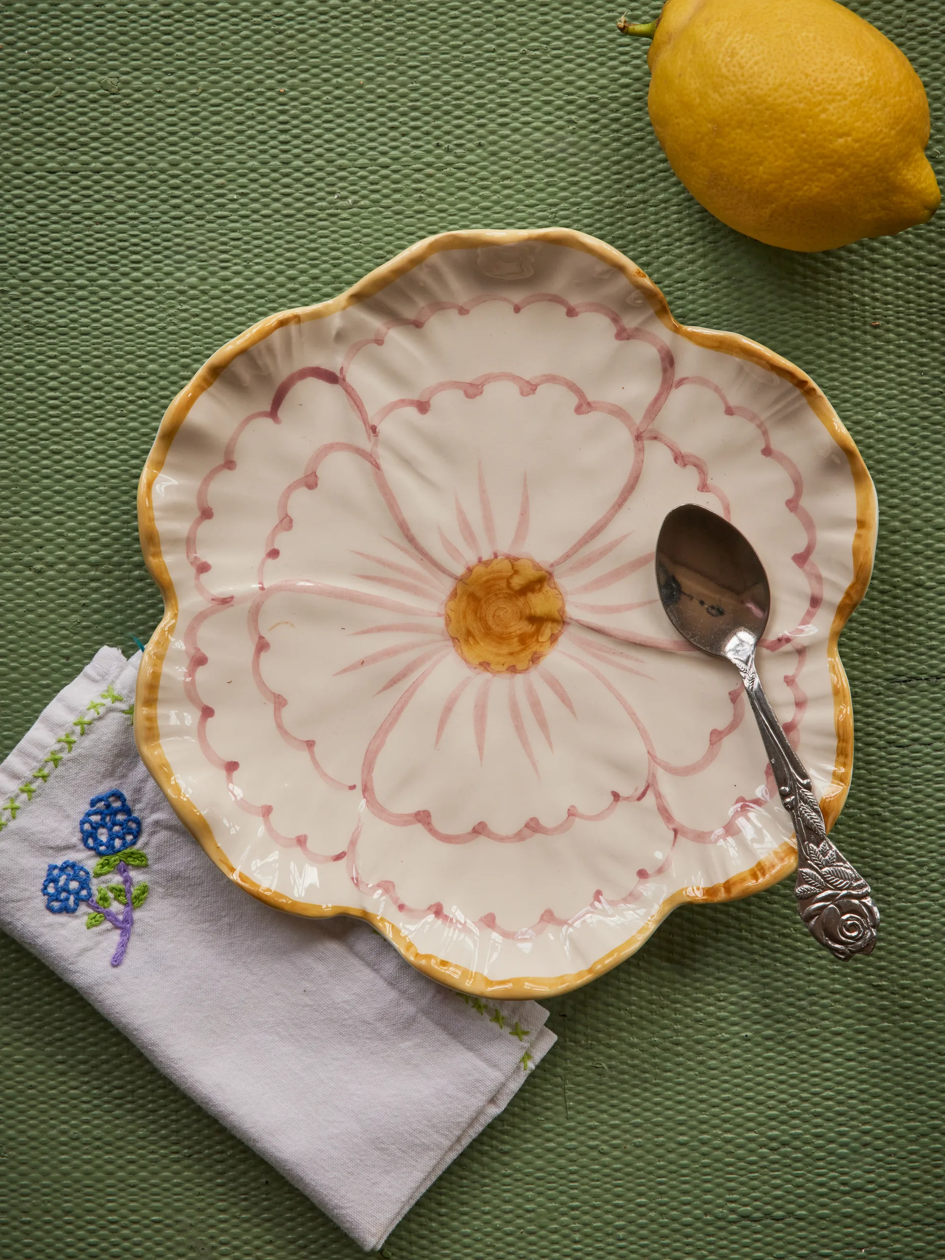 Rice Flower 盘直径19.5cm, 黄色边框 RICE