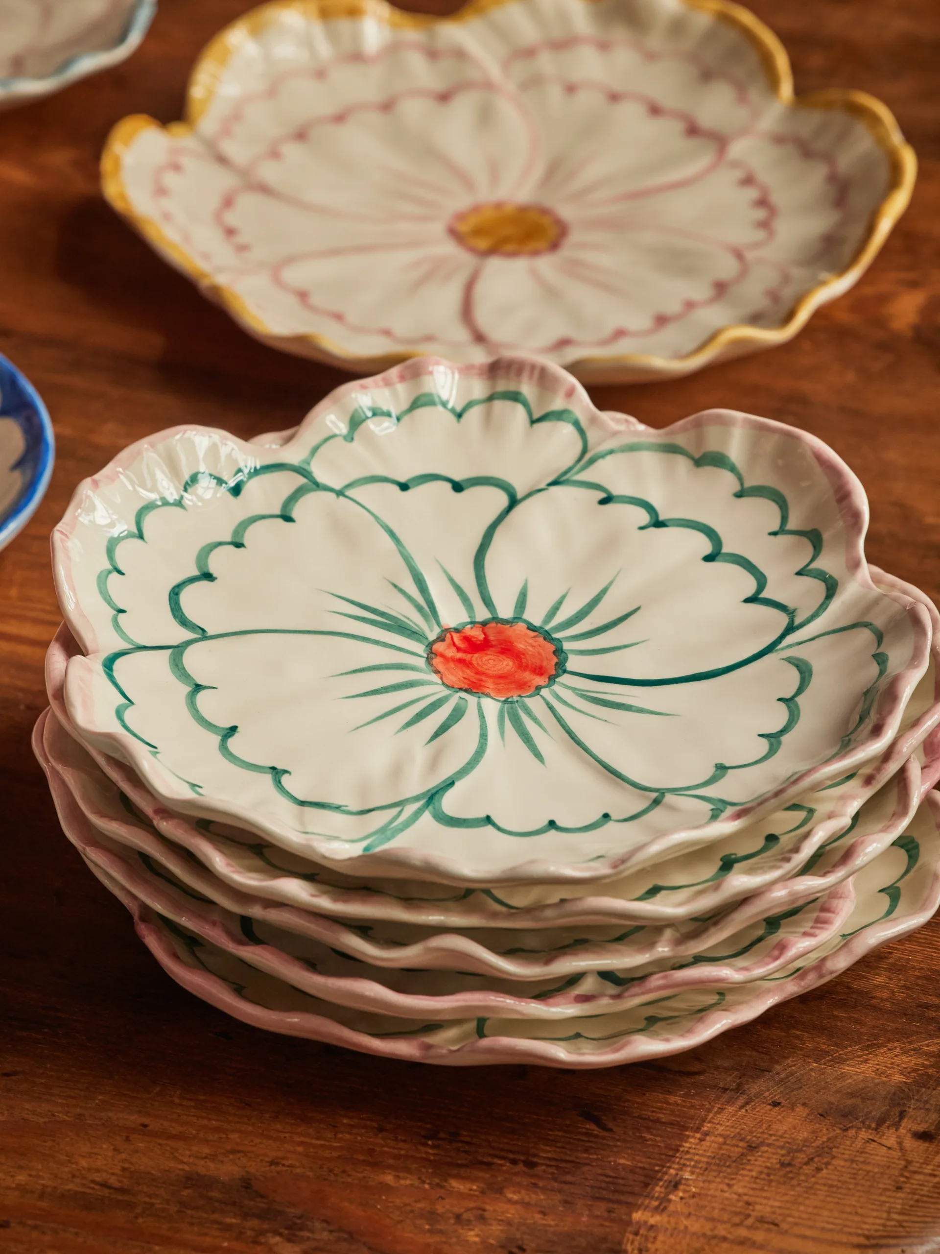 Rice Flower 盘直径19.5cm, 粉色边框 RICE